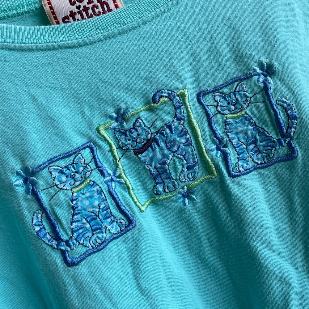 Vintage Cat T shirt Embroidered Cat T 80s 90s cotton cat t shirt